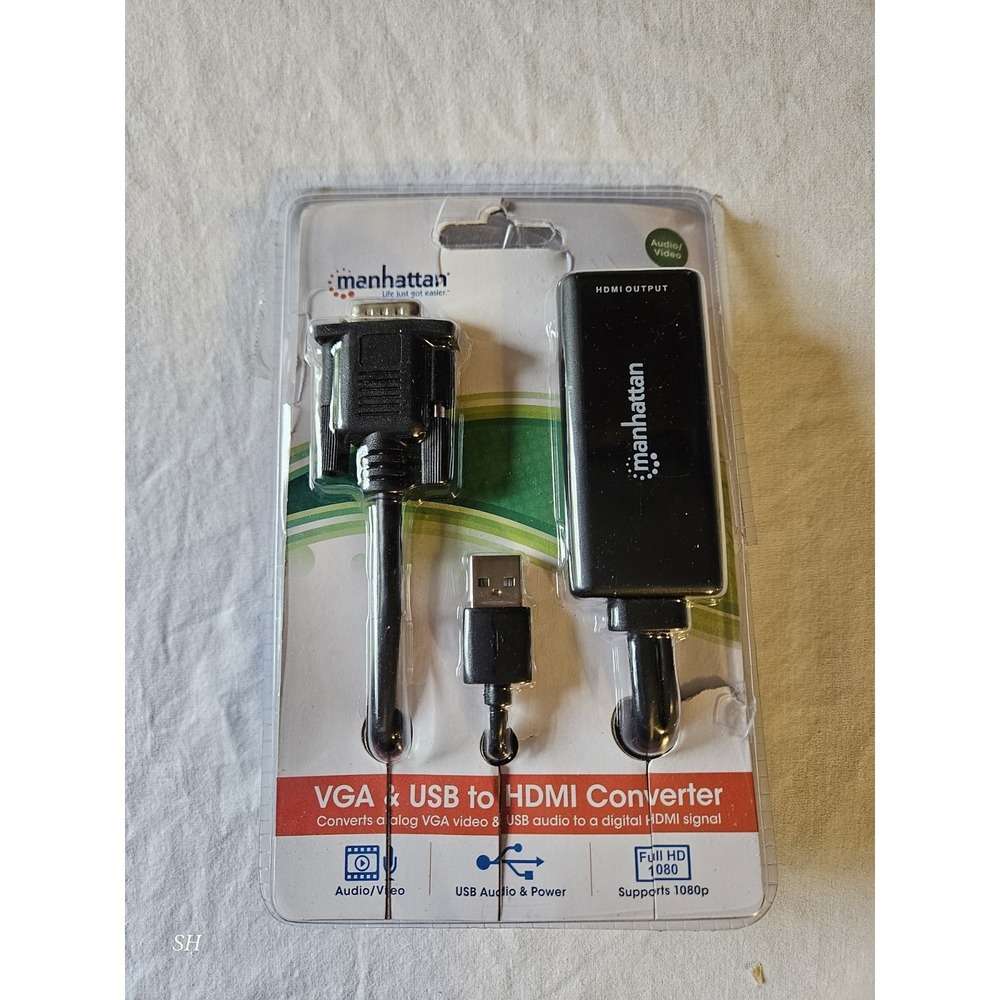 Manhattan VGA & USB to HDMI Converter Adapter 1080p Audio Video New‎ Sealed